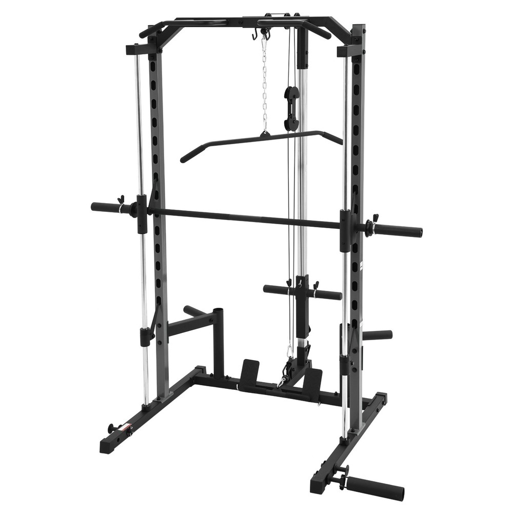 Smith Machine, Multifunctional Power Cage Rack with Barbell Bar and Cable Row US