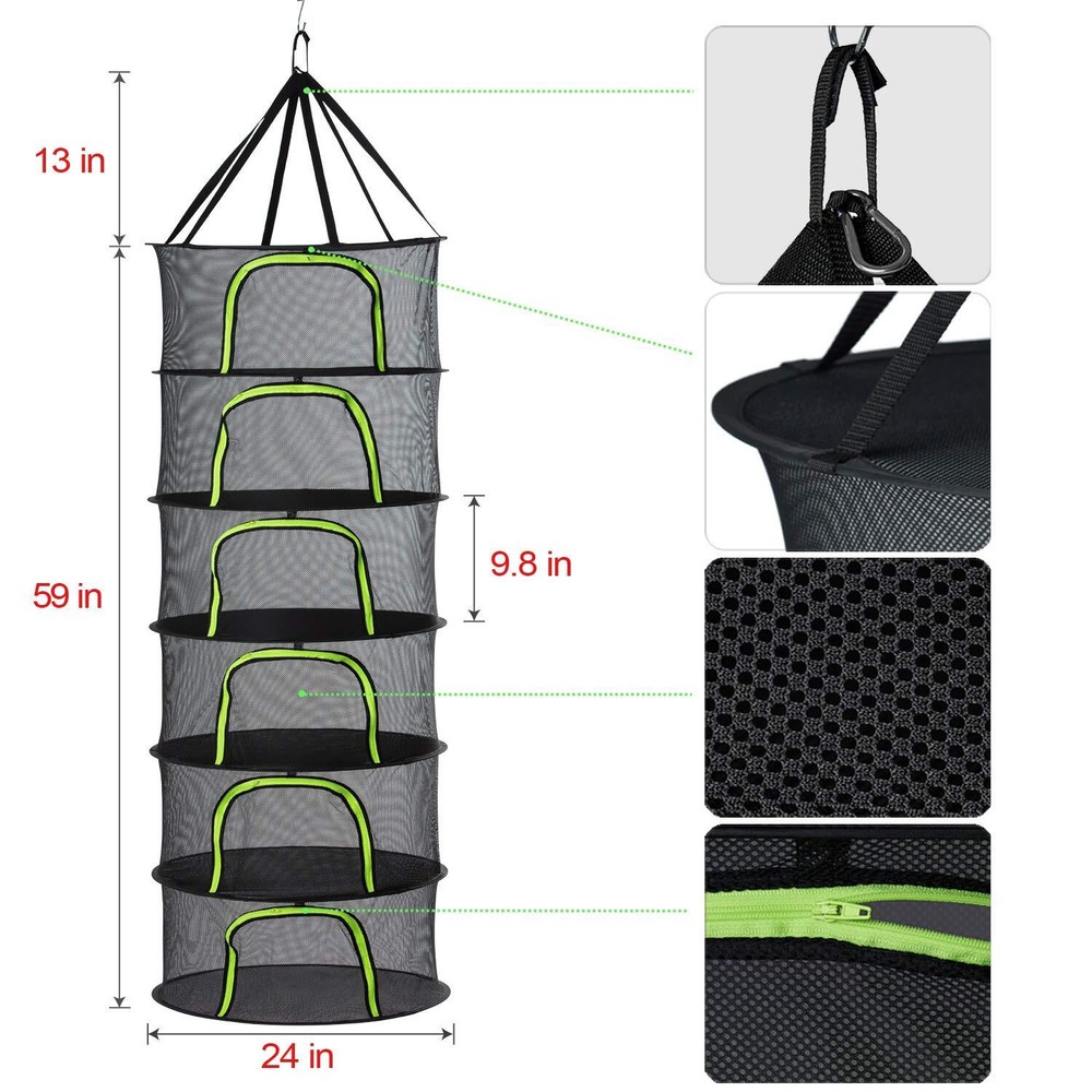 6-Tier Black Mesh Herb Drying Rack – Hanging Dryer Net + Pruning Shear