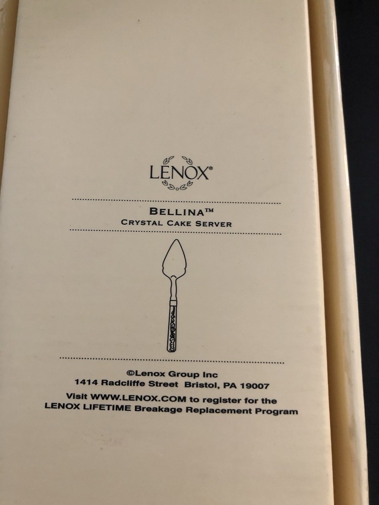 Lenox Bellina Cake Server Frosted Crystal Handle/Stainless Blade NEW