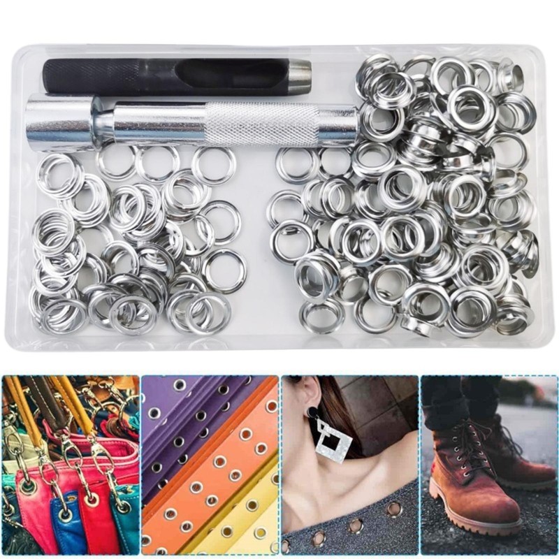 100Sets Grommet Tool 10mm Eyelets with 3pcs Installation Tools for Craft Making