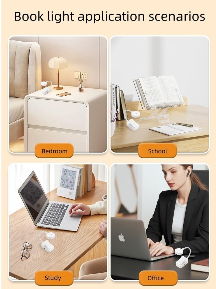 4 Pack Cute Book Light Bulk for Reading in Bed 3 Color Adjustable Brightness