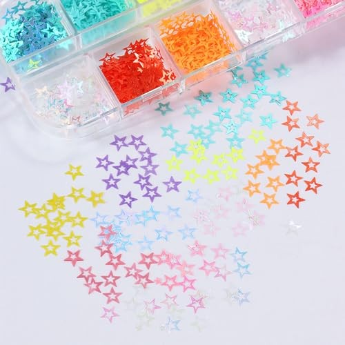 12pcs Multicolor Star Plastic Nail Art Sequins