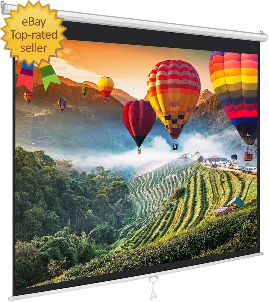 Manual Pull-Down Projector Screen - Universal 84-Inch Roll-Down Retractable Manu