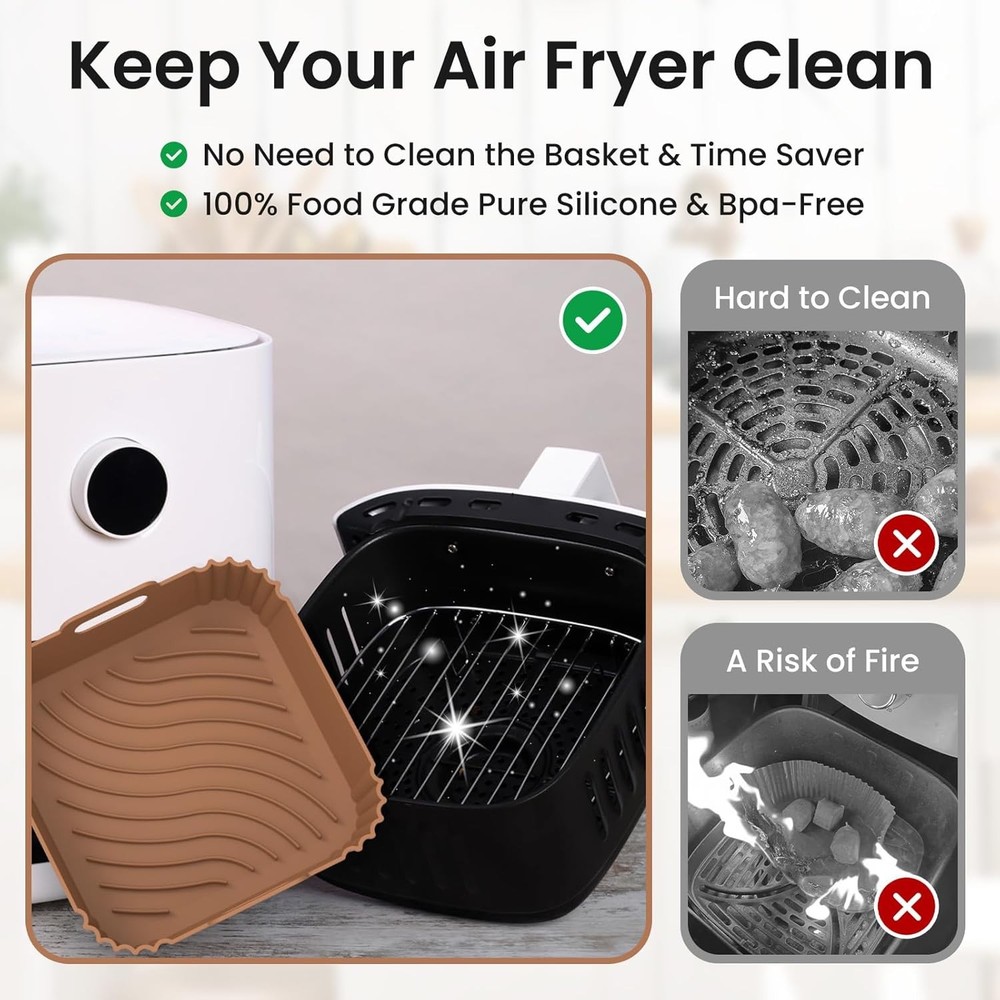 2 Pack Square Silicone Air Fryer Liners