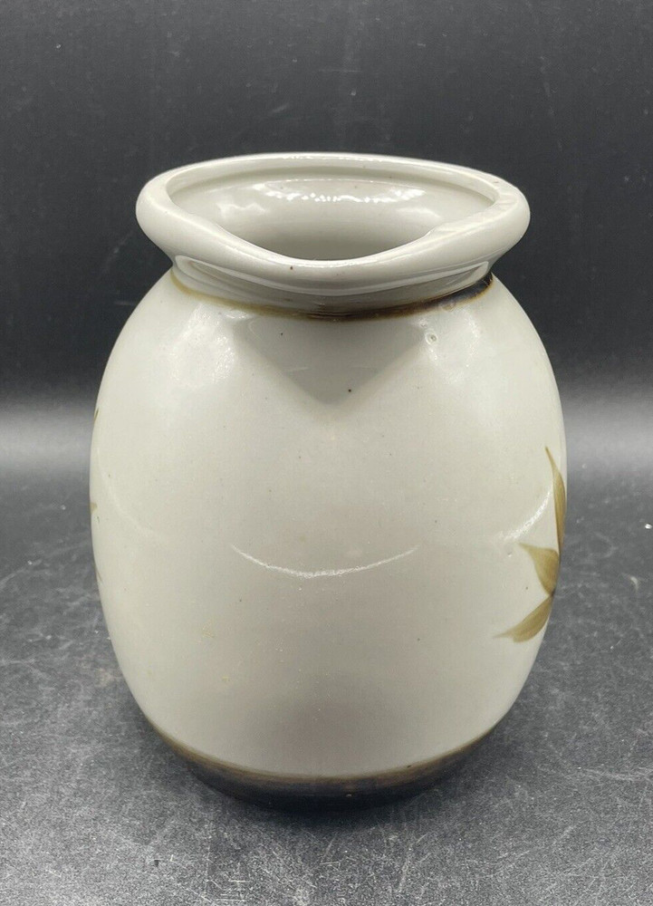 Pitcher Crowning Touch Handmade Ceramic Rustic Leaf Vintage Grey Brown Glazed