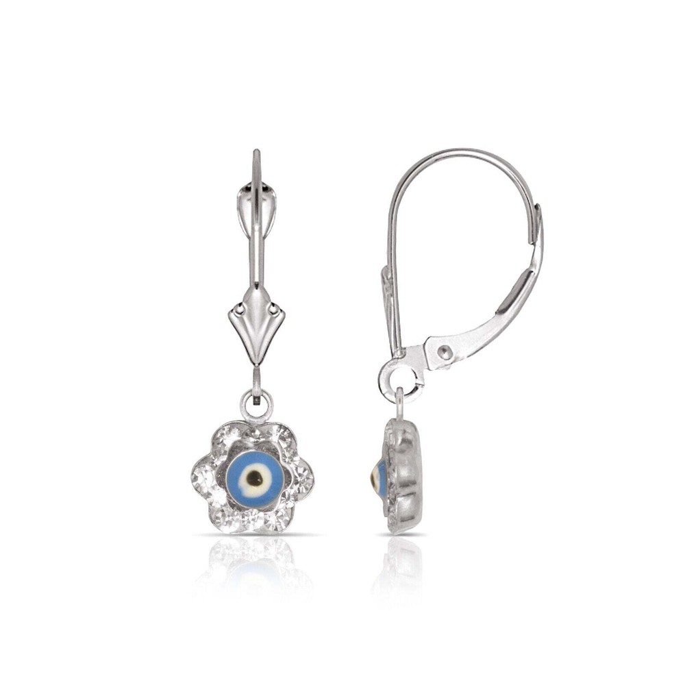 Dark Blue Evil Eye 14K Yellow/white Gold Dangle Earrings
