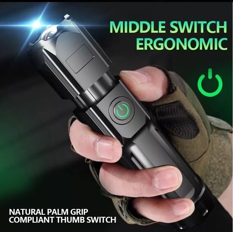 Rechargeable Super Bright LED Tactical Flashlight USB Work Light Torch Zoomable