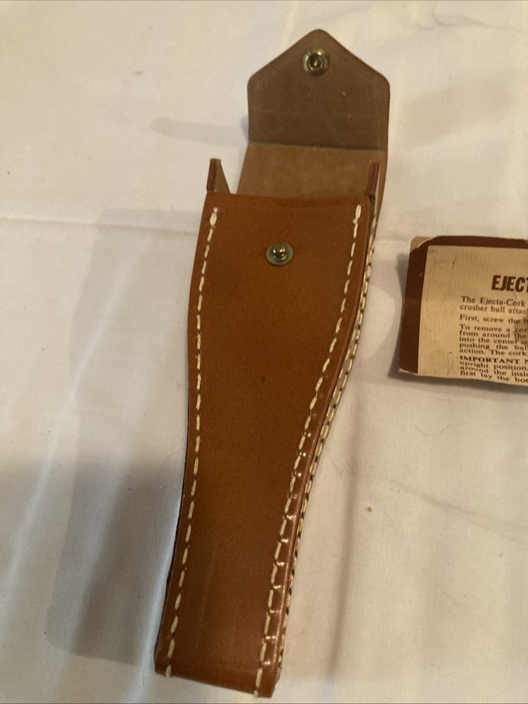 VINTAGE - Solid Brass Ejecta Cork & Ice Crusher in Leather Case BAR TOOL