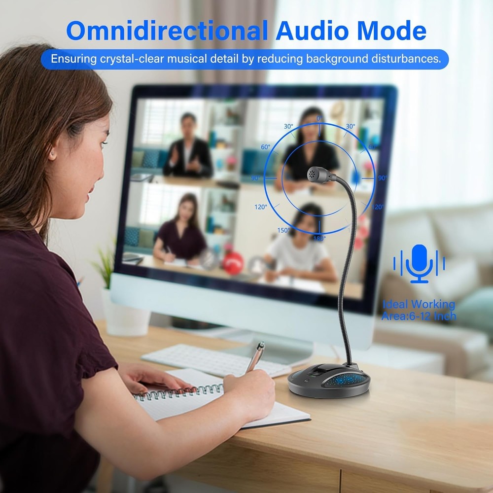 Plug & Play USB Computer Microphone, Flexible Gooseneck Desk Microphone for Podc