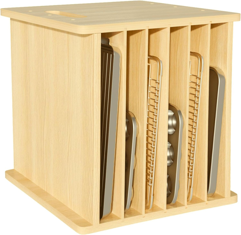7-Tier Wooden Tray Dividers - Kitchen Organizer for Pans, Sheets & Documents