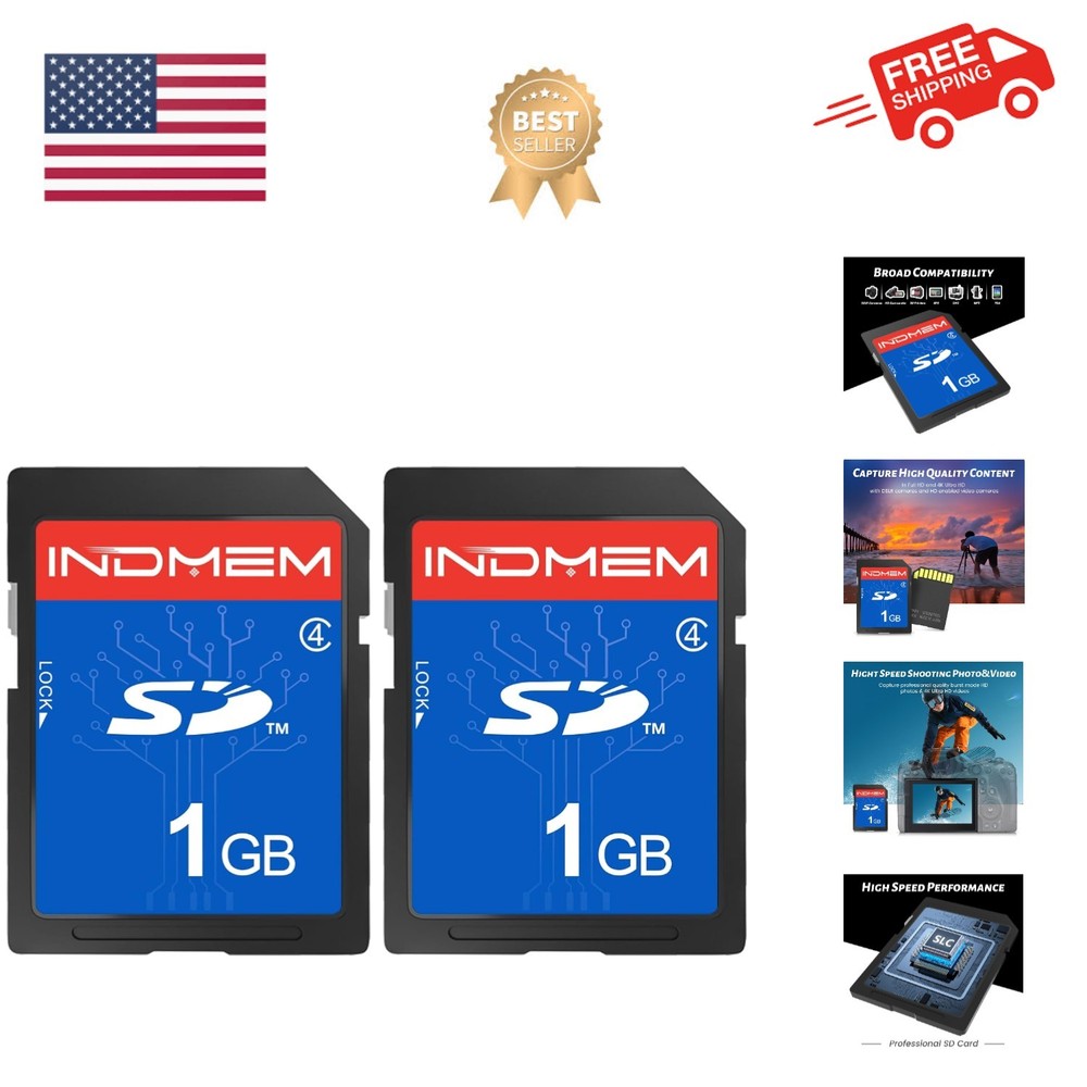 SD Card 1GB 2 Pack Class 4 Flash Memory Cards MLC Stanard Secure Digital Card...