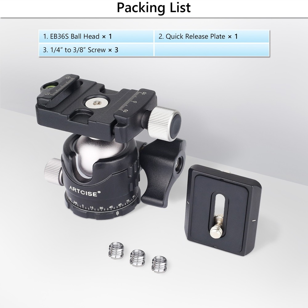 36MM/46MM Low Profile Tripod Head with Quick release Plate Panoramic Ball Head