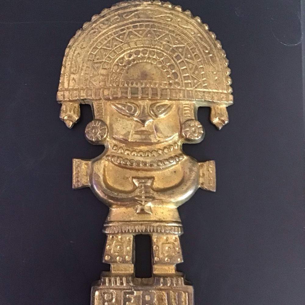 Solid Brass Vtg CUSCO PERU INCA Ceremonial TUMI Dagger Knife Wall Decor 11”