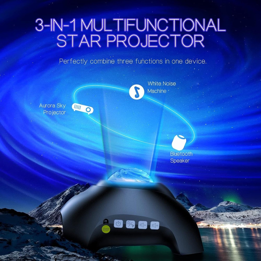 LED Star Projector with White Noises, Bluetooth Speaker