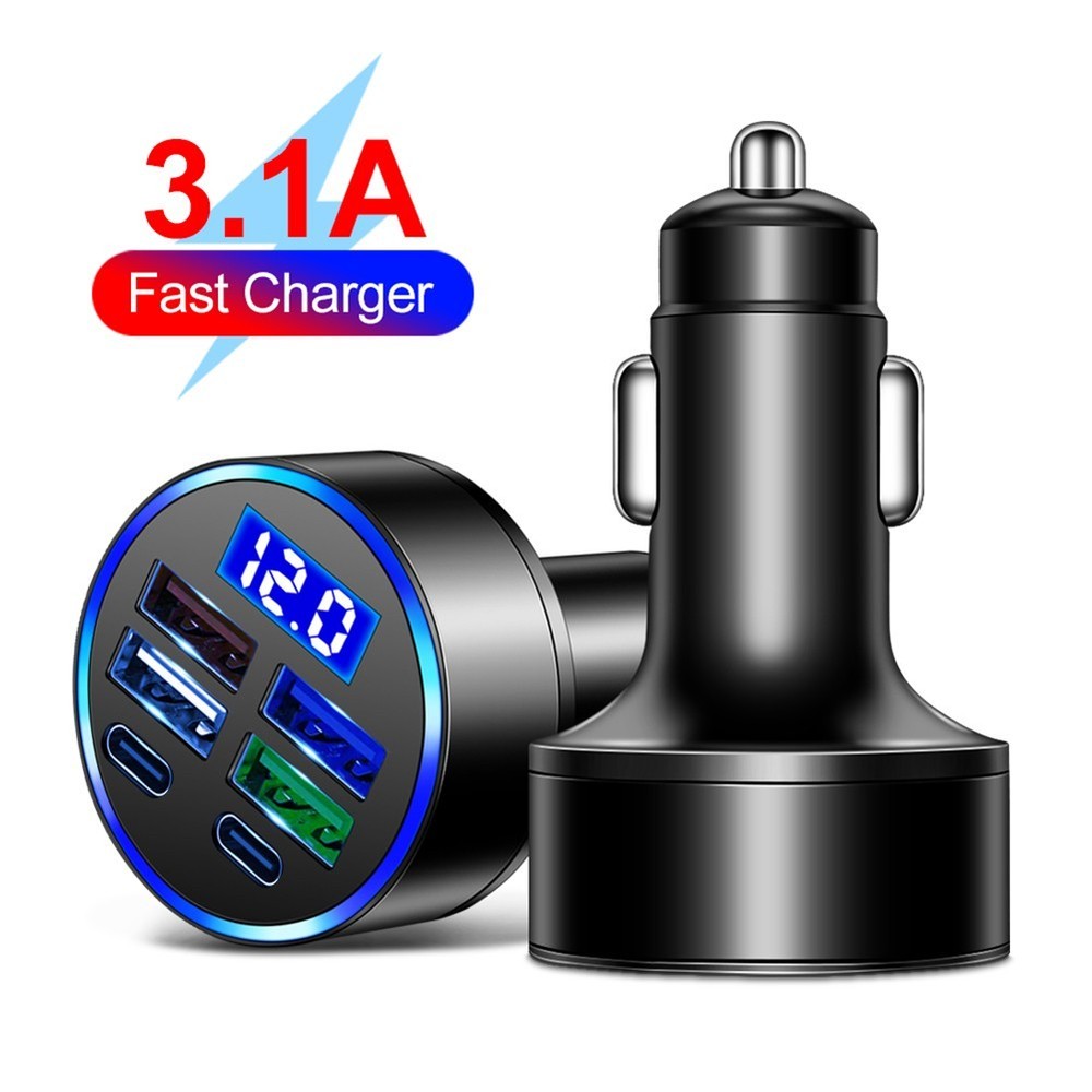 Powerful Car Charger with Multiple USB Outputs and LED Voltage Display