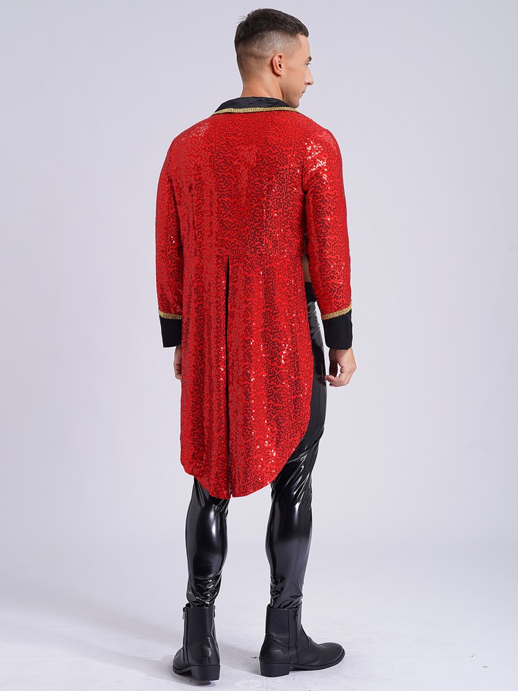 Men's Circus Ringmaster Costume Sequins Tailcoat Blazer Long Sleeve Jackets