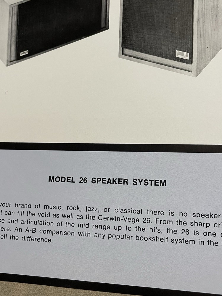 Original 1970s Cerwin-Vega Advertising Spec Sheet Model 26 Speaker System