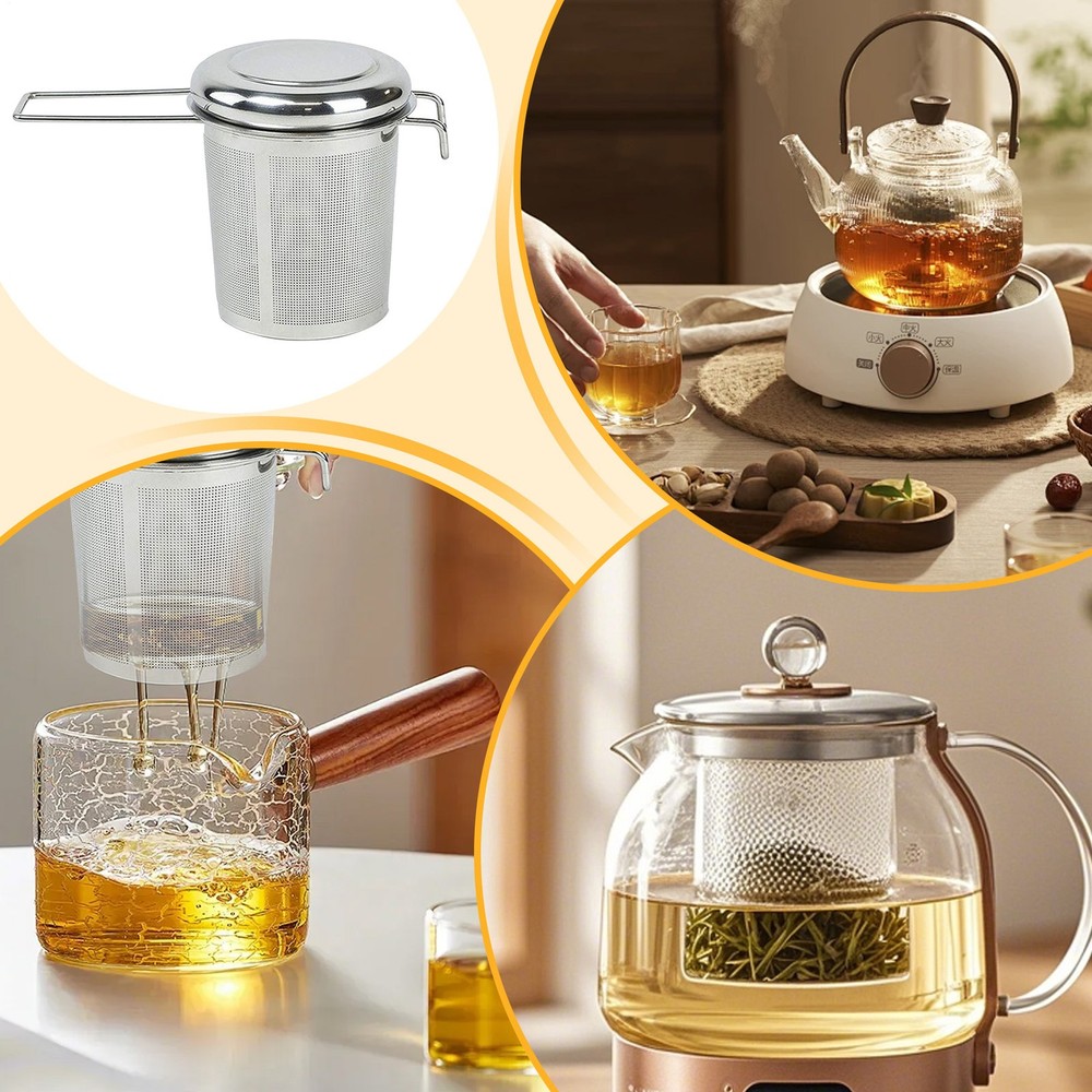 Stainless Steel Tea Diffuser Basket with Handle & Lid, Loose Leaf Tea Strainer