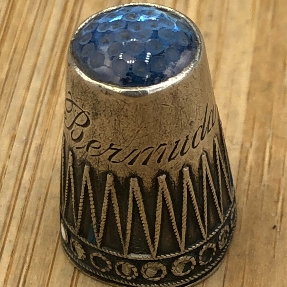 Vintage Sterling Silver Thimble - Bermuda- with chipped enamel work