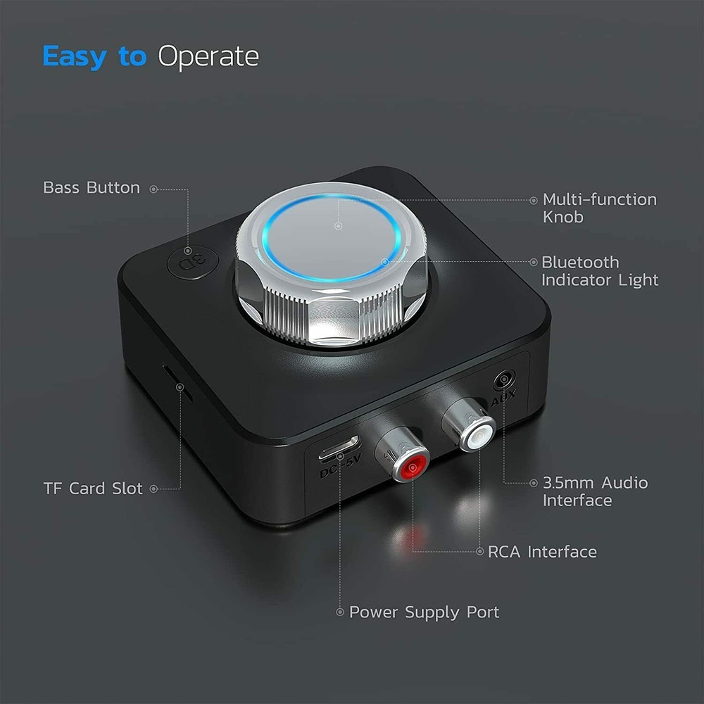 Bluetooth 5.0 Wireless Aux Audio Receiver 3.5mm Stereo Adapter Receiver
