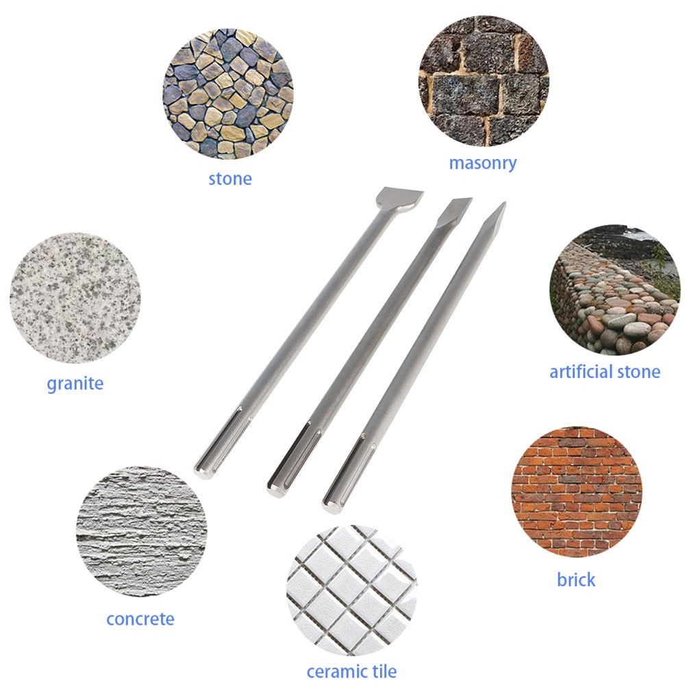 3 Pack 16" Long-Point SDS Max Bits Set Durable Chisel Scaling Chisel Flat Chisel