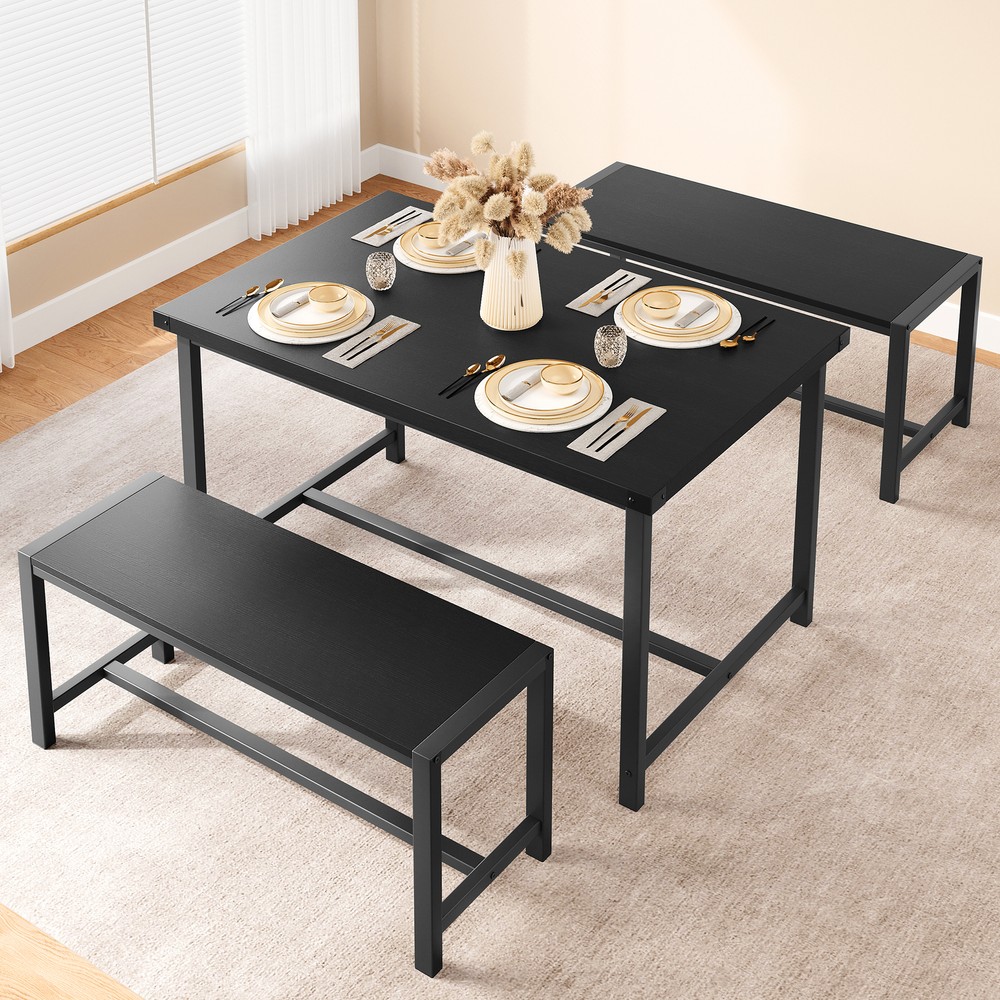 3-Pieces Dining Table Set for 4, Kitchen Table with 2 Benches, for Small Space