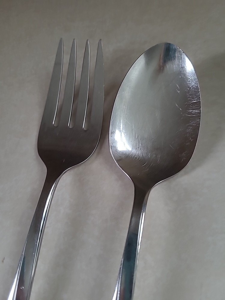 Oneida Stainless Flatware 2 pc Serving Spoon and Meat Fork VTG