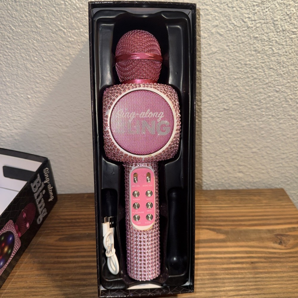 Wireless Express Sing-along Pink Bling Karaoke Microphone Bluetooth Speaker