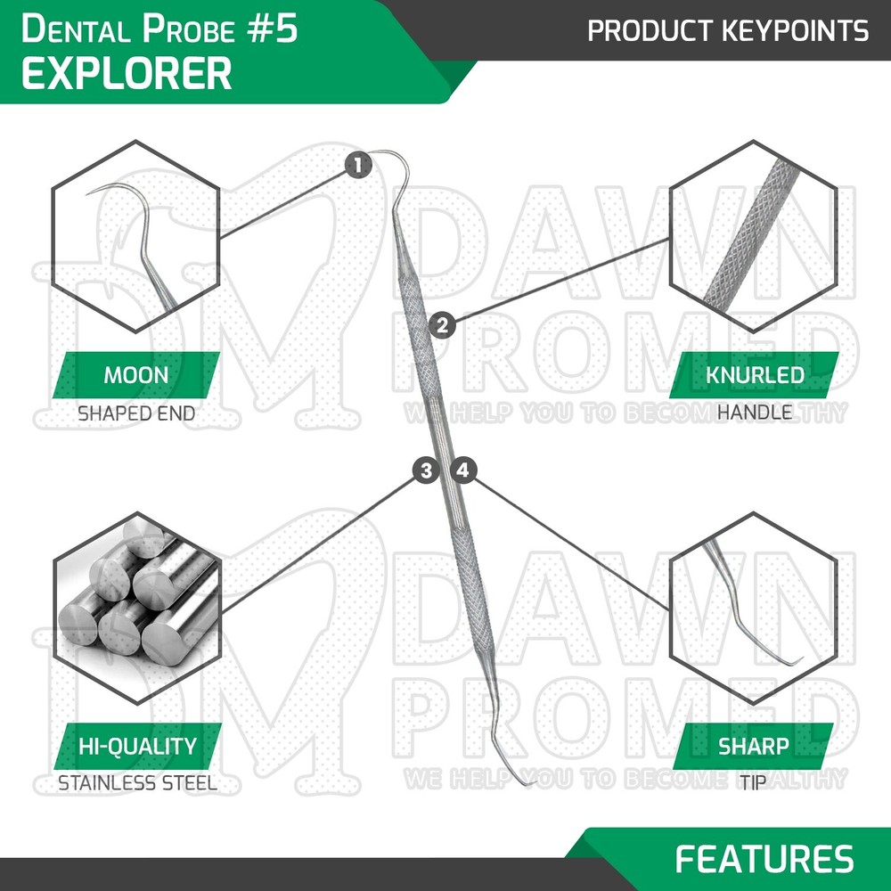 25 Pcs Dental Probe #5 Explorer Double Ended Denture Instruments German Grade