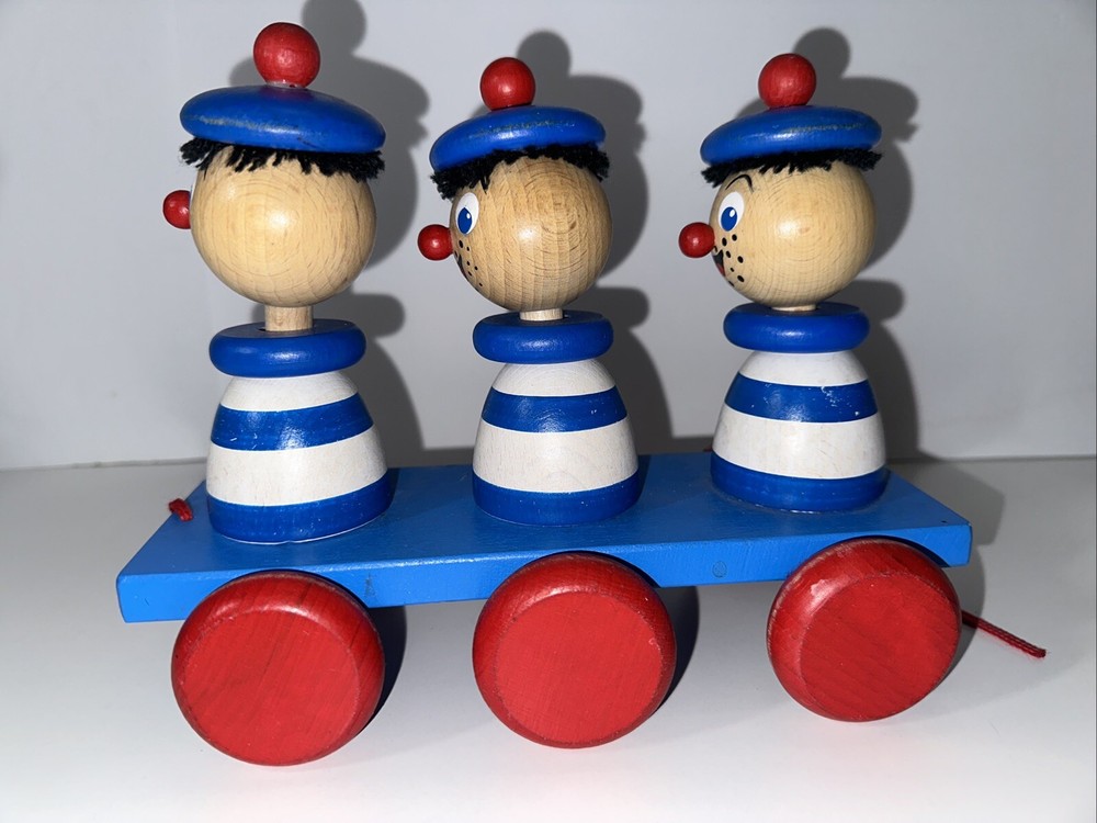 Wooden Pull Toy - Blue & White Bobbing Sailor Boys - HTF