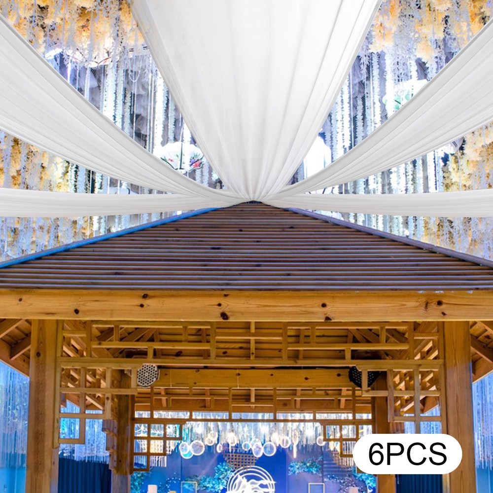 6pcs Weddings Ceiling Drapes Curtains Sheer Voile Backdrop Draping Decor White