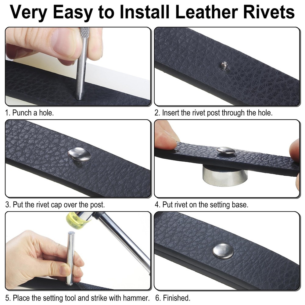 340 Sets Silver Double Cap Leather Rivets Kit Mixed Sizes with Crafting Tool