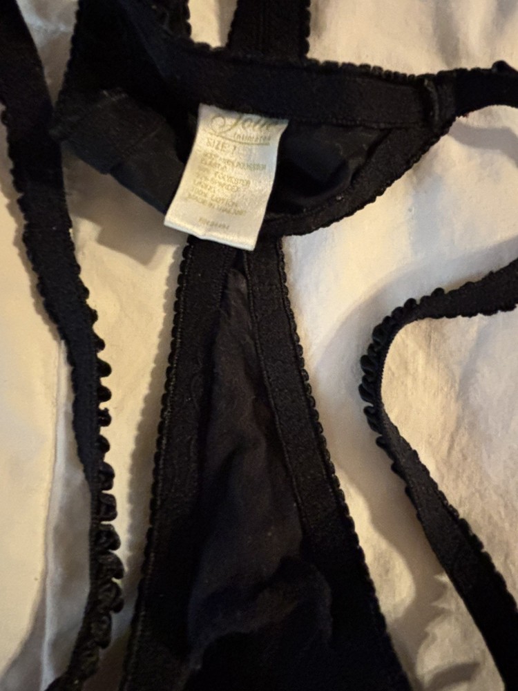 VTG black Satin String Bikini thong Panties Size 7/L