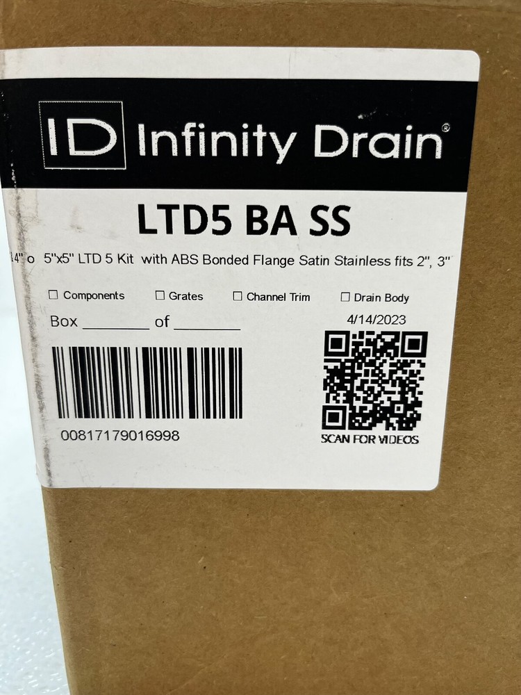 Infinity Drain LTD5-BA SS Tile Drain 5" x 5” LTD Drain Kit, Satin Stainless