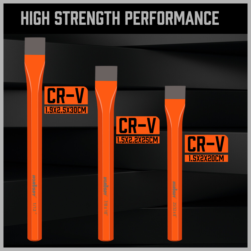 3PC Cold Chisel Set Stone Marble Brick Mansory Concrete Storage Bag Heavy Duty