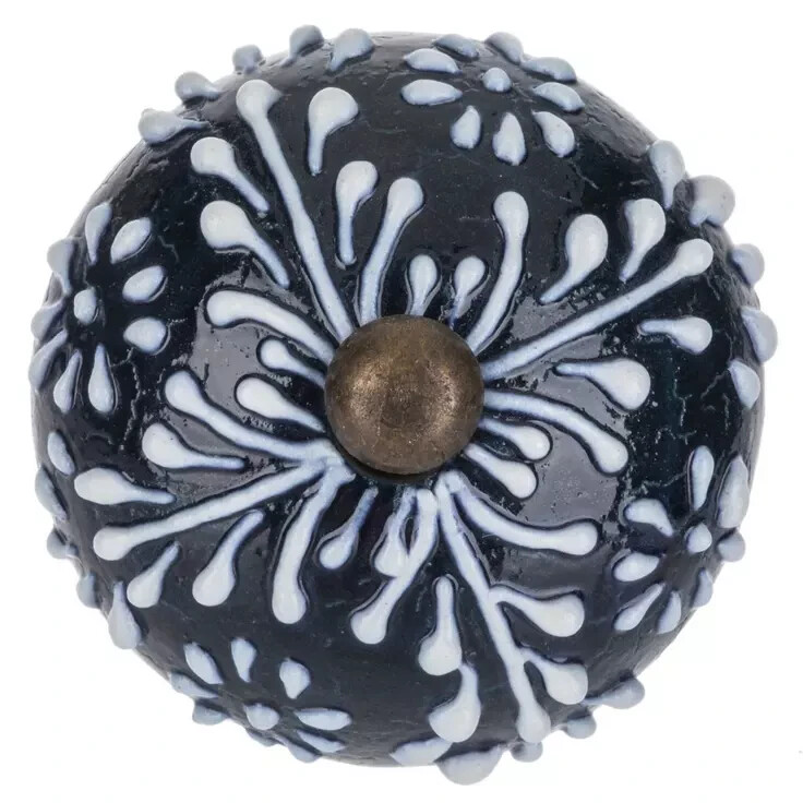 Navy & White Floral Burst Drawer Pull Knob