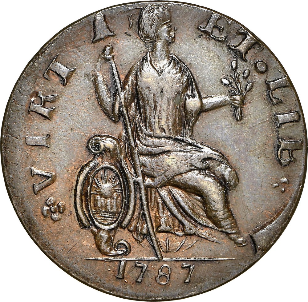 1787 NOVA EBOR, SEATED RT COPPER PCGS MS 64 BN