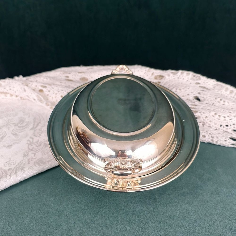 Vintage Elegant Silver Oval Serving Dish with Glass Dish