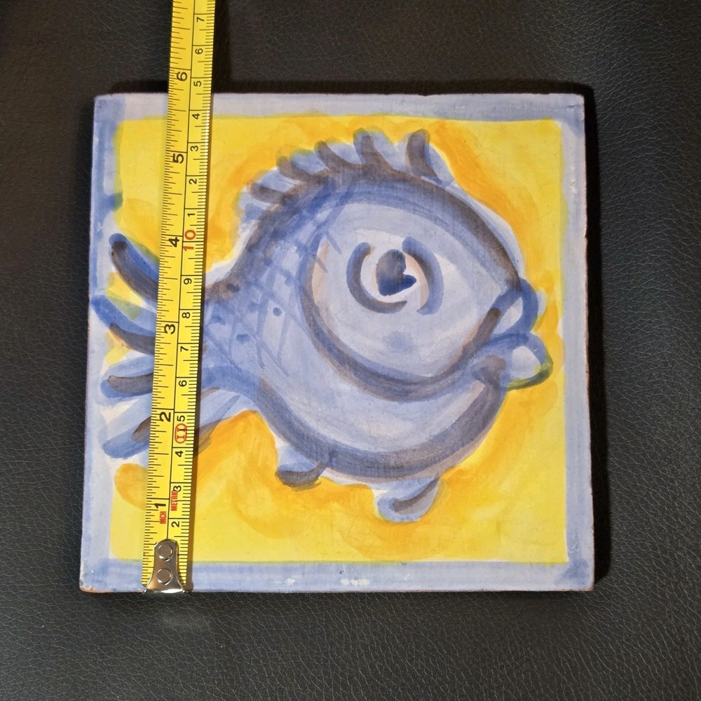 Ann Wheat Pace Blue Fish Terracotta Tile 5.75"