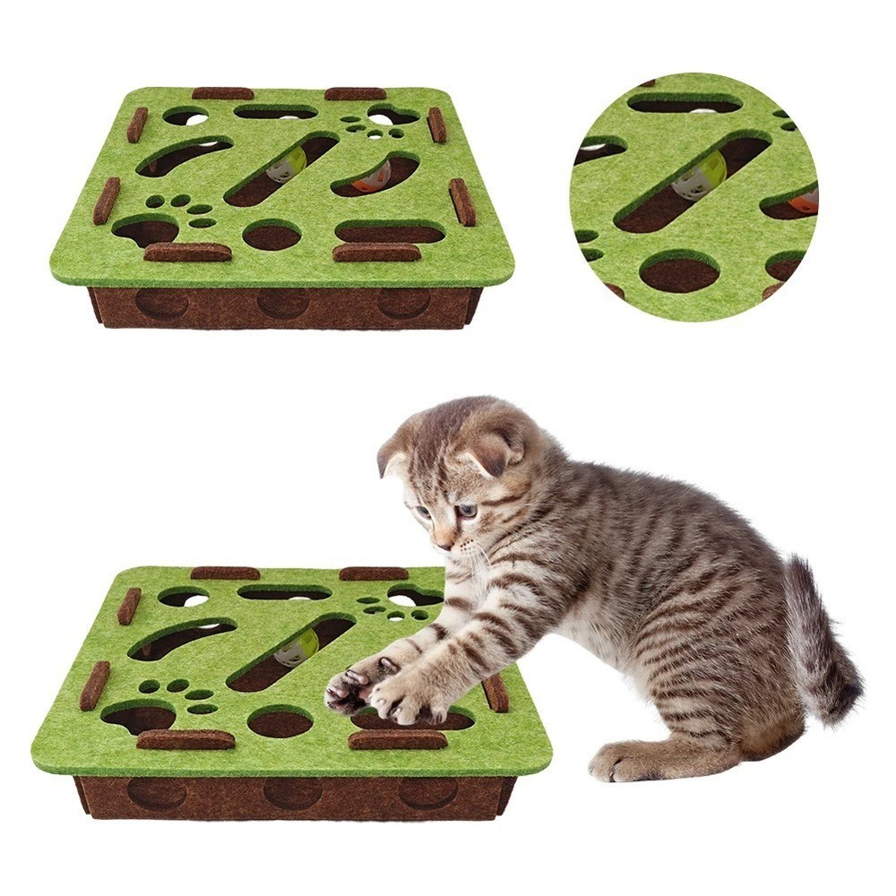 Interactive Cat Puzzle Toy - Felt Maze Box with Moving Elements for Indoor Play