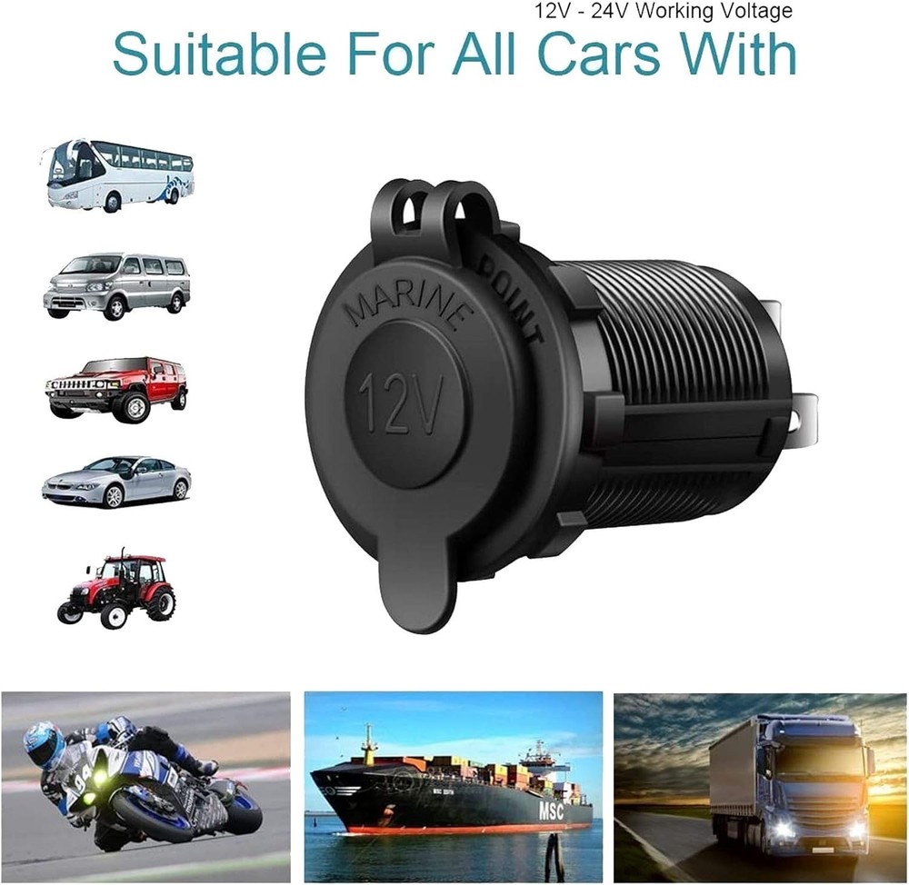 Waterproof 12V Cigarette Lighter Socket with Overload Protection for Vehicles