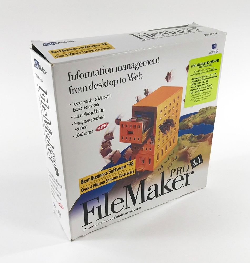 Filemaker Pro 4.1 Software For Mac • Database • Complete in Box w/Serial Numbers
