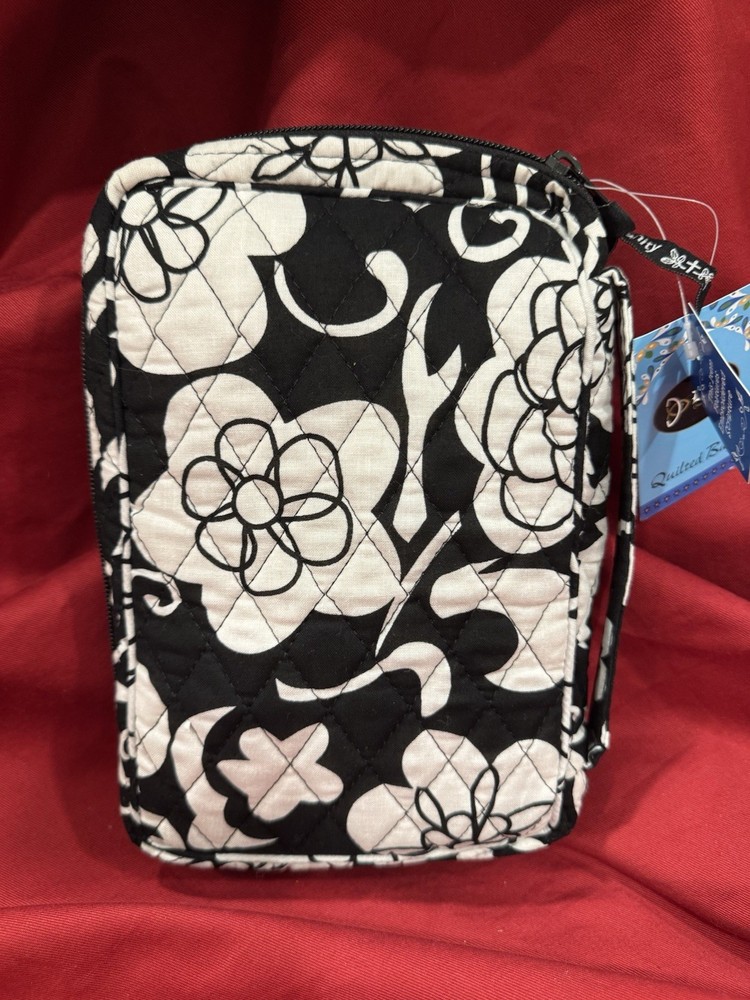 Divinity Black/White Flowers Embroidered Scripture Bible Cover Medium #20922
