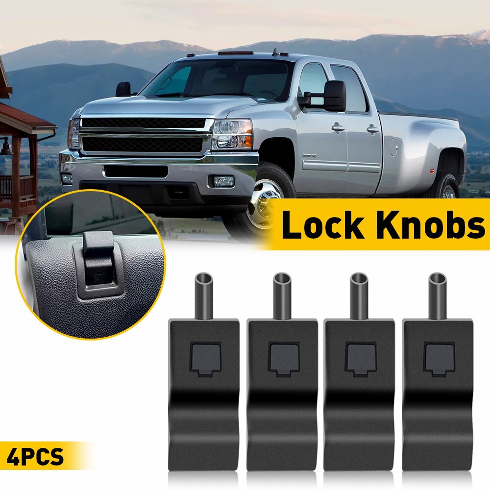 4PCS DOOR LOCK KNOBS FRONT/REAR EBONY FOR CHEVY/GMC SILVERADO/SIERRA 2007-2013