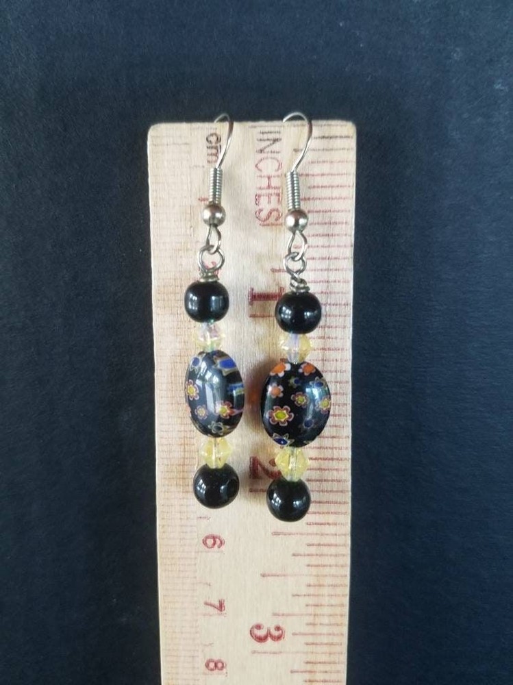 Black Beaded Dangling Earrings