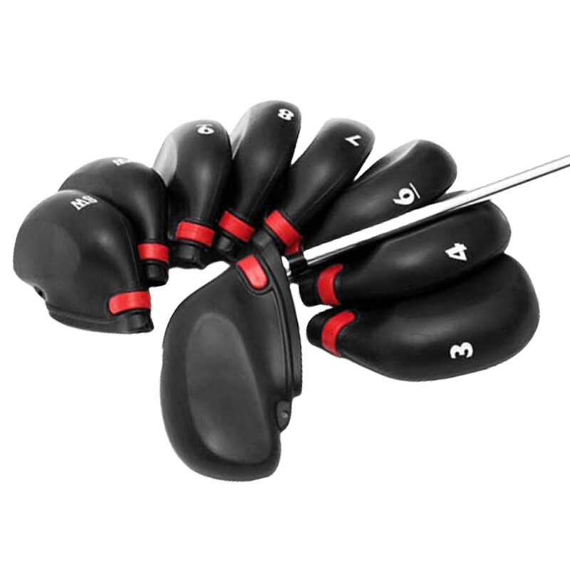 9Pcs Waterproofs Golf Iron Head Cover with String Rod Head Cases Golf Accessory