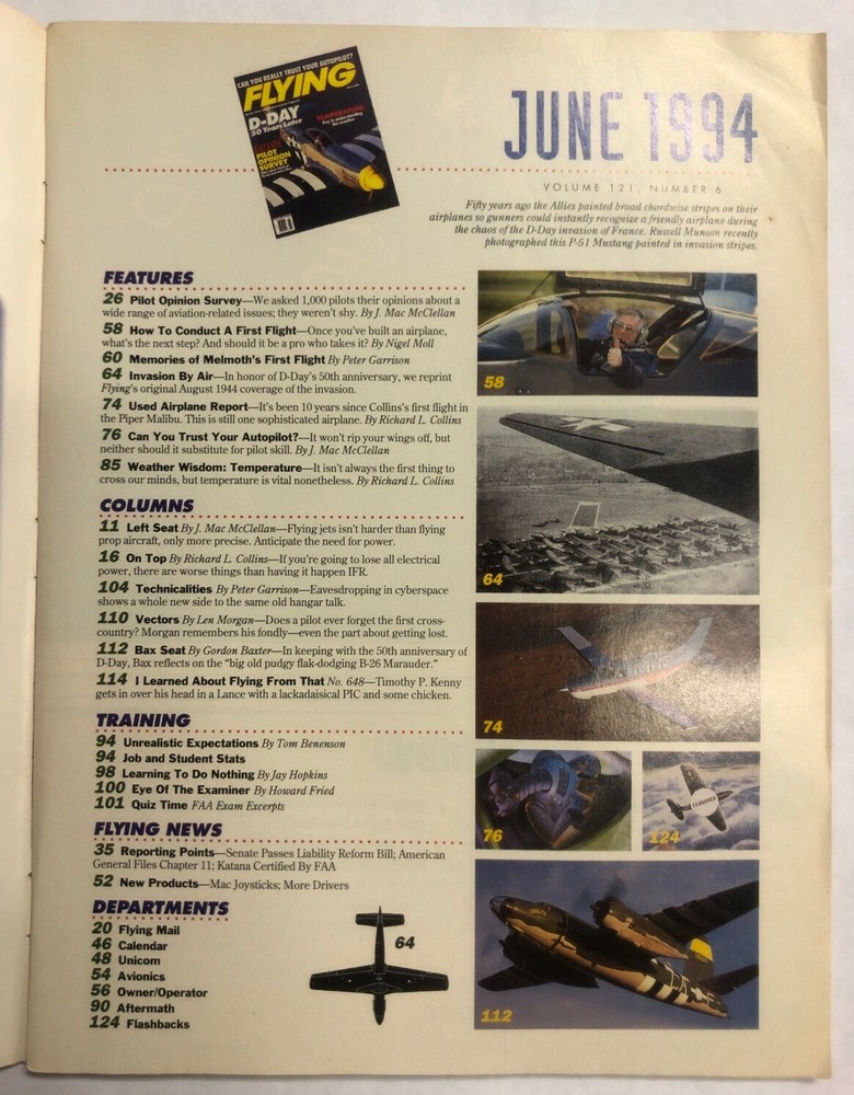 Nine 1994 Issues of Flying Magazine