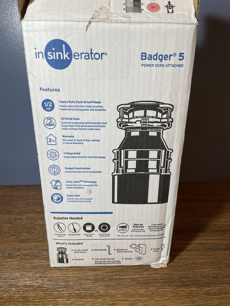 InSinkErator Badger 1/2HP Garbage Disposal Kitchen Sink Standard Series 5