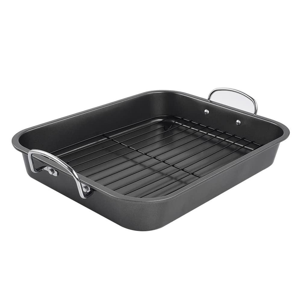 Nonstick Roasting Pan, Roaster with Rack - 16 Inch Rectangular Grill Suitable...