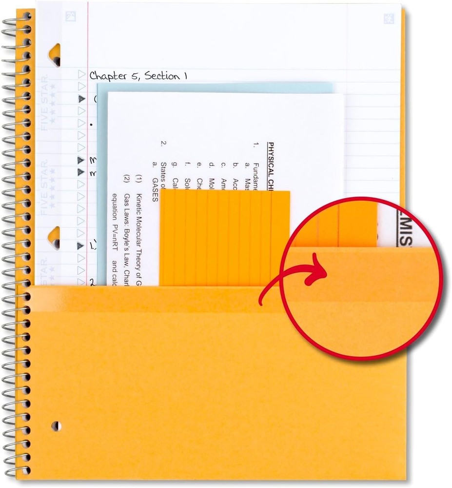 5 Subject Spiral Notebook + Study App, Ink Bleed Resistant, 200 Sheets, Black